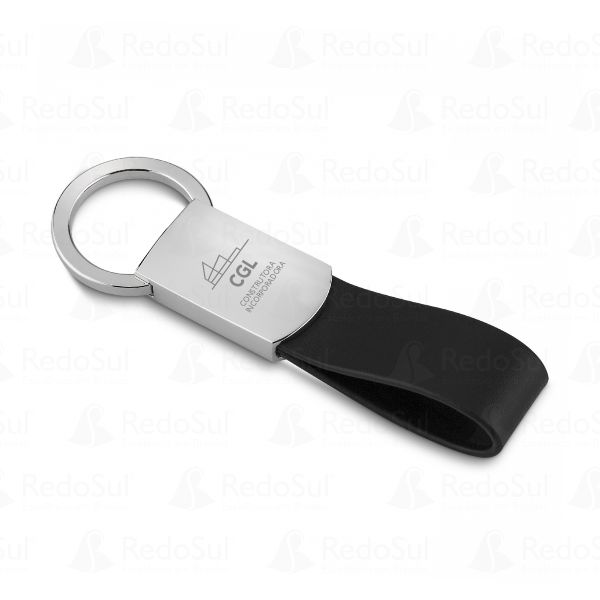 Chaveiro Personalizado Metálico com Couro Sintético