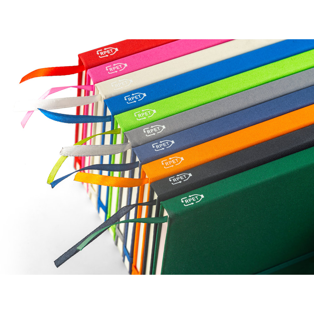 Caderno personalizado de capa dura em poliéster totalmente reciclado Caderno personalizado de capa dura em poliéster totalmente reciclado