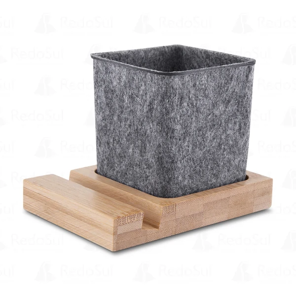 Porta Objetos e Smartphone em feltro e Bambu Personalizado Porta Objetos e Smartphone em feltro e Bambu Personalizado