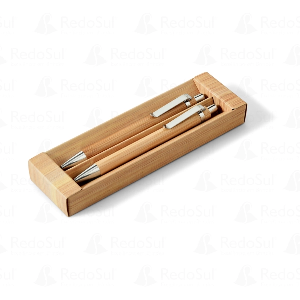 Conjunto de caneta e lapiseira de bambu personalizados