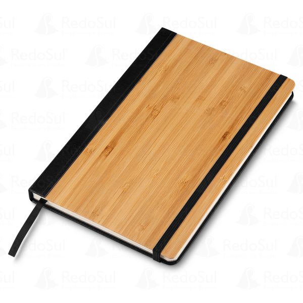 Caderno de Anotações Capa de Bambu Personalizado 20 x 13 cm