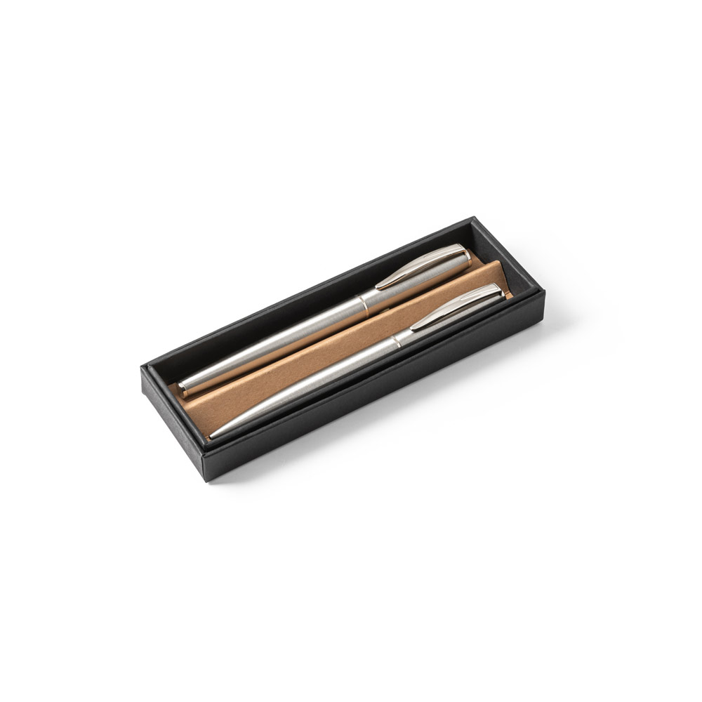 Conjunto de canetas roller e esferográfica em aço inoxidável reciclado