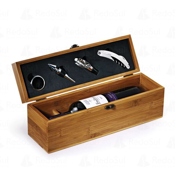 Kit Vinho Personalizado de Bambu com 4 Peças