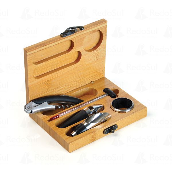 Kit para vinho personalizado em bambu